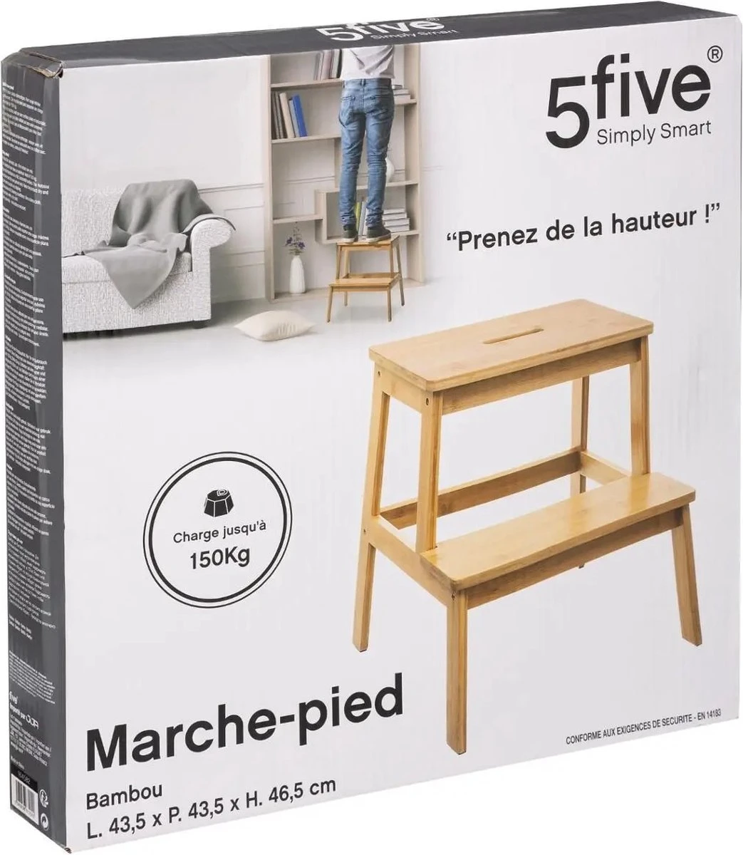 5Five - Bamboe Keukentrapje/opstapje Met 2 Treden 47 Cm - Keuken/badkamer Krukjes - Afbeelding 3