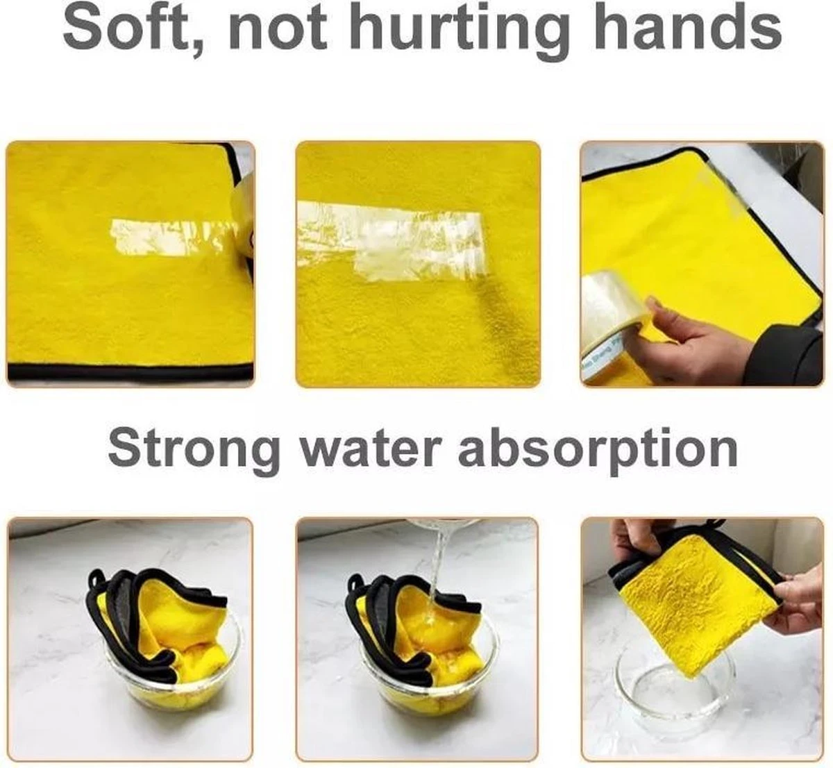 Microvezel Auto Droogdoek - 30cm X 40cm - Poetsdoek - Auto Poetsdoek - Schoonmaak Accesoires - Auto Handdoek - Droogdoek - Geel/Grijs - Watermagneet. - Afbeelding 4