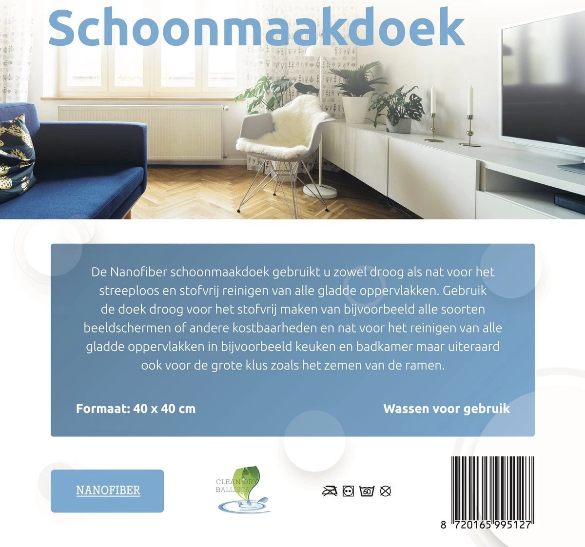 Ballista Ramenset Raamdoeken Droogdoek 45 X 60 Cm + Nanofiber 40 X 40 Cm Beide In Het Blauw Klasse 1 - Afbeelding 14