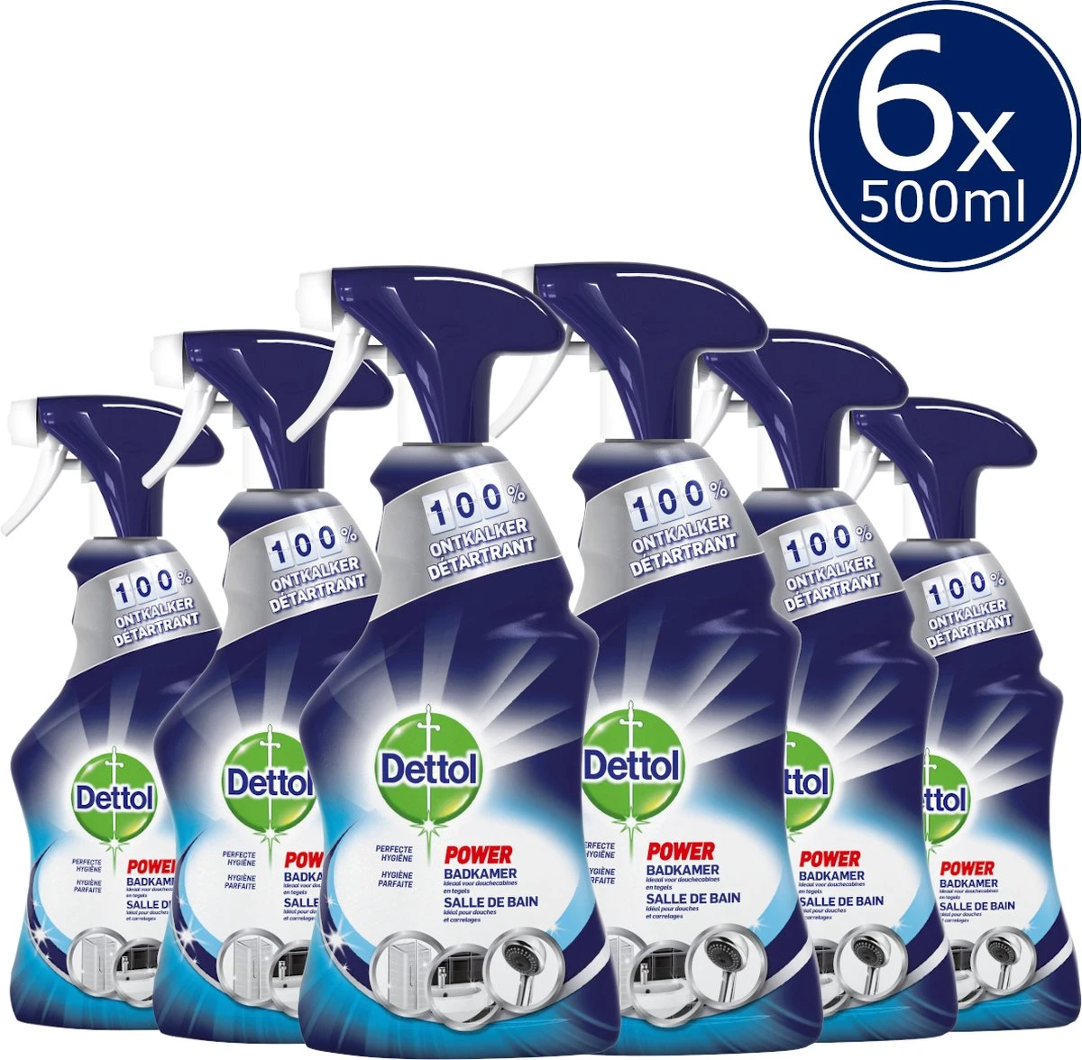 Dettol - Perfecte Hygiëne - Badkamerreiniger - Allesreiniger Spray - 6 X 500 Ml - Grootverpakking