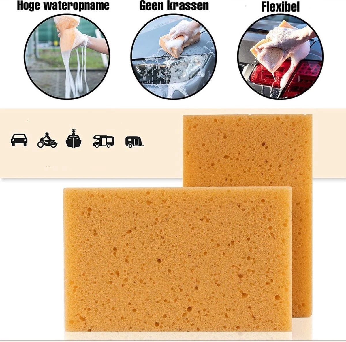Merkloos Grote Schoonmaakspons - 2x Viscose Autospons - Spons - Schoonmaakartikelen - Auto Wassen - Autospons - Zachte Spons - Afbeelding 2