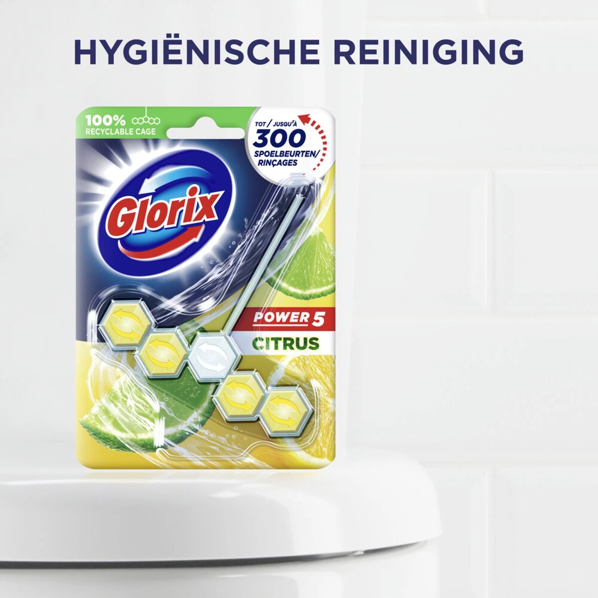 Glorix Power 5 Toiletblokken - Citroen - 7 X 2 Stuks - Voordeelverpakking - Afbeelding 2