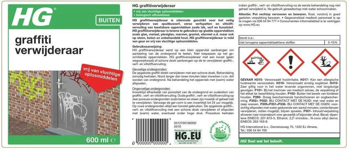 HG Graffitiverwijderaar - 600ml - Krachtig En Veilig - Biologisch Afbreekbaar - Afbeelding 3
