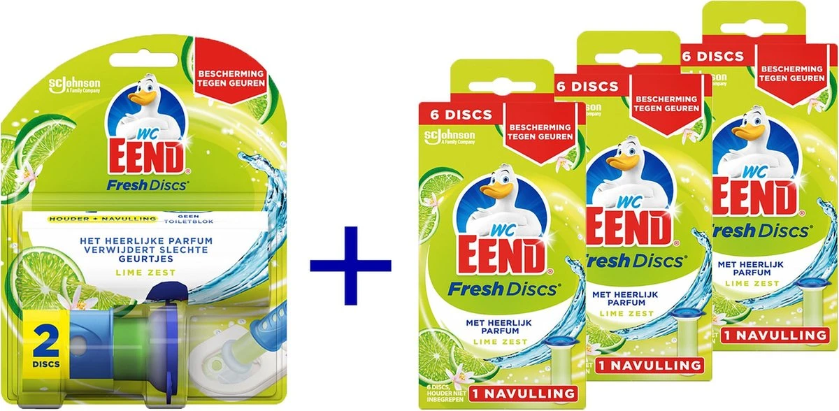WC Eend Houder Fresh Discs Lime Zest + 3 X 6 Discs Navulling