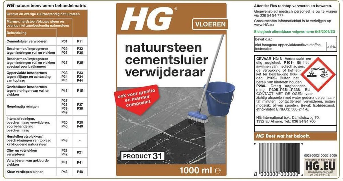 HG Natuursteen Cement- & Kalksluier Verwijderaar (HG Product 31) - 1L - Veilig In Gebruik - Afbeelding 2