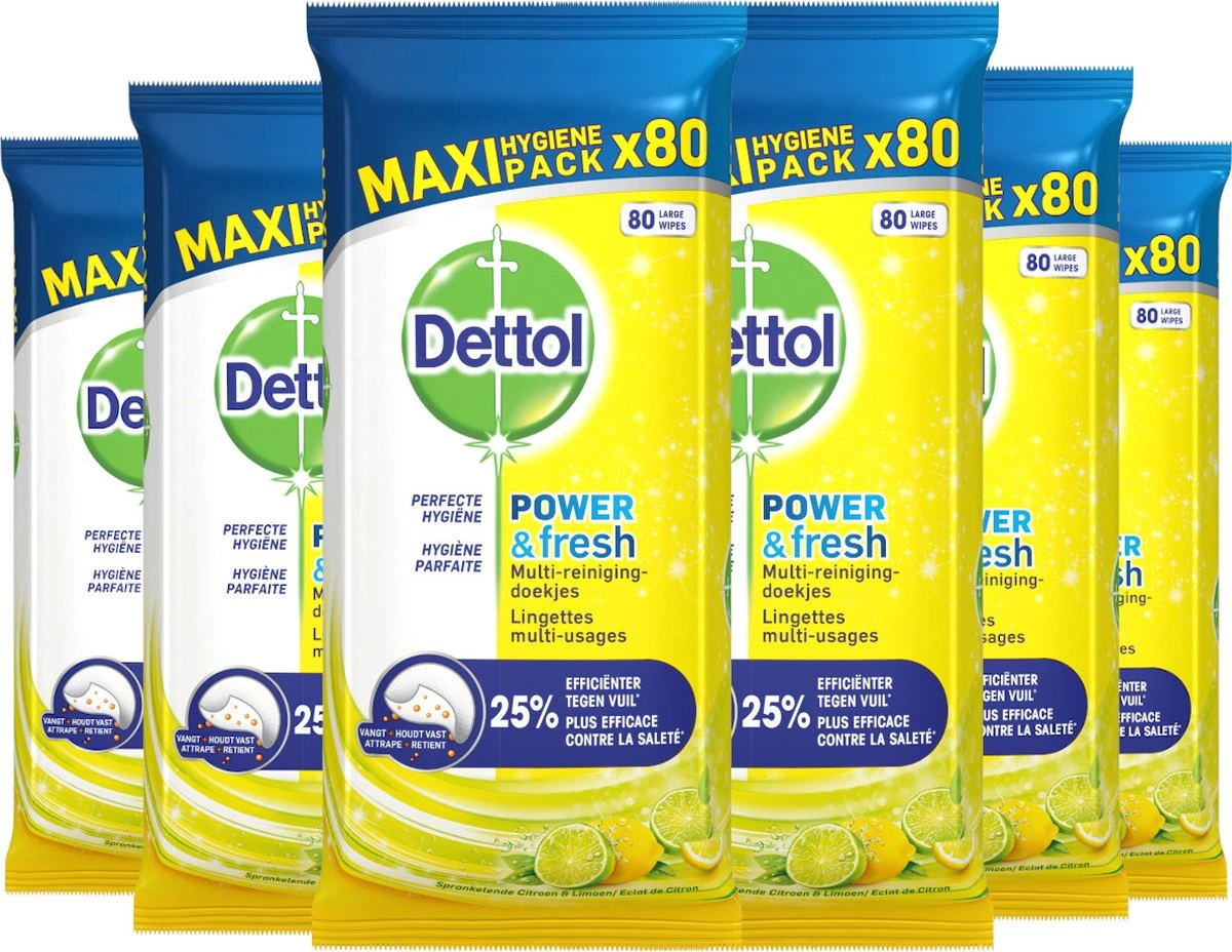Dettol Schoonmaakdoekjes Power & Fresh - Citrus - 80 Stuks X6