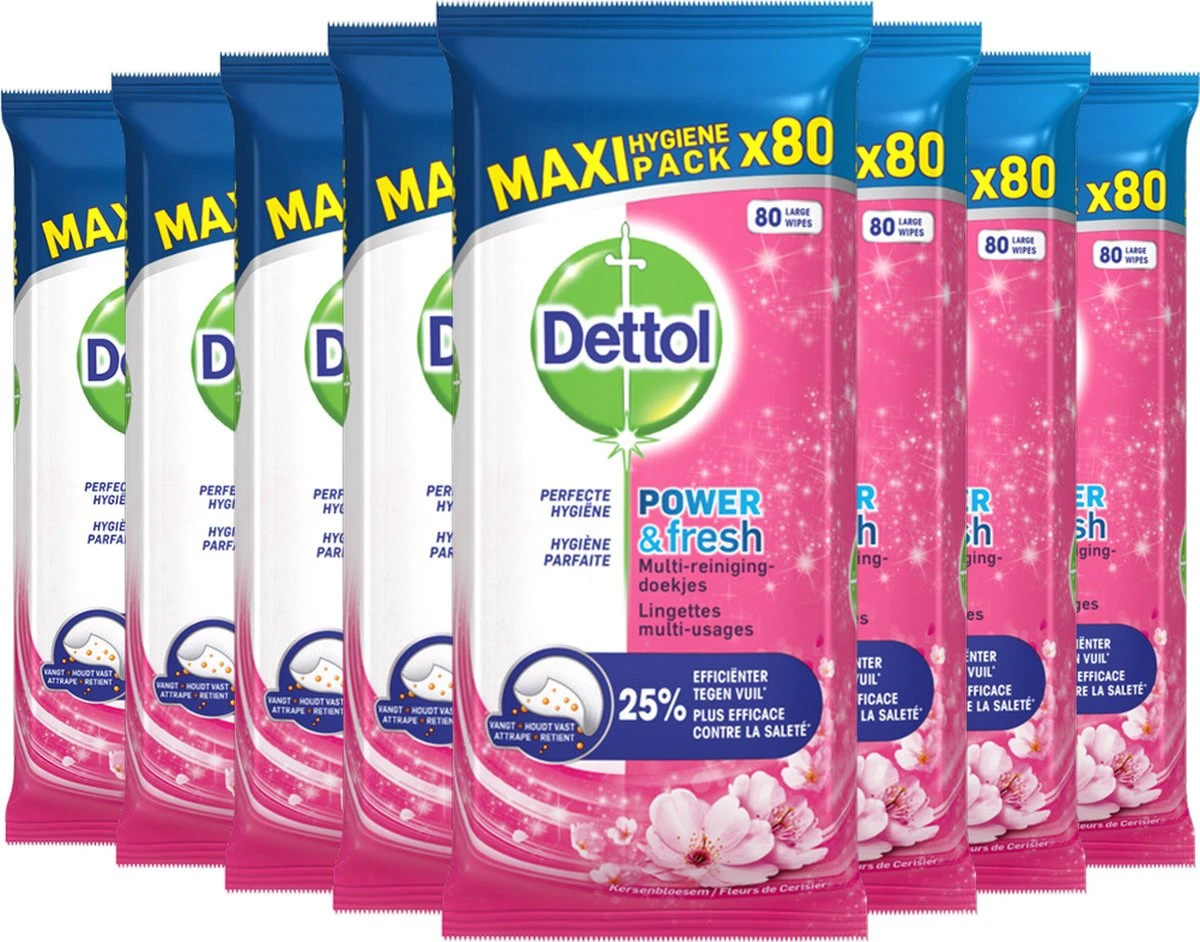 Dettol - Schoonmaakdoekjes - Power & Fresh - Kersenbloesem - 80 Stuks X8 - Afbeelding 5