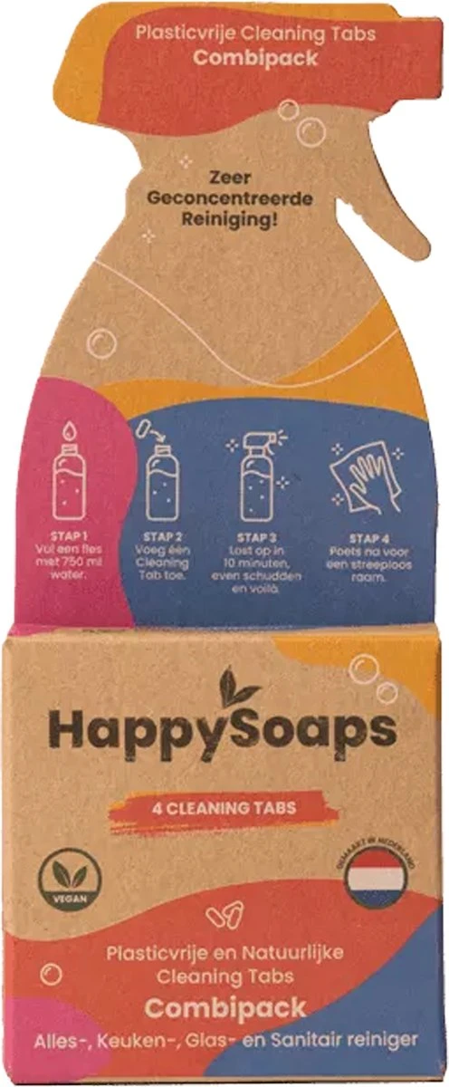 HappySoaps Cleaning Tabs - Combipack Met 4 Verschillende Tabs - Allesreiniger, Keukenreiniger, Glasreiniger En Sanitairreiniger - 100% Plasticvrij, Duurzaam & Vegan - Afbeelding 3