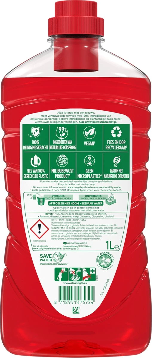 Ajax® Ajax Allesreiniger Fête Des Fleur Rode Bloem 8 X 1L - Voordeelverpakking - Afbeelding 2