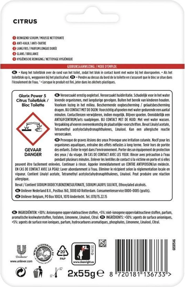 Glorix Power 5 Toiletblokken - Citroen - 7 X 2 Stuks - Voordeelverpakking - Afbeelding 8
