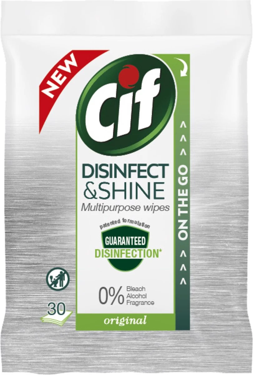 Cif Disinfect & Shine Wipes Original Desinfectie Schoonmaakdoekjes - 12 X 30 Doekjes - Voordeelverpakking - Afbeelding 14