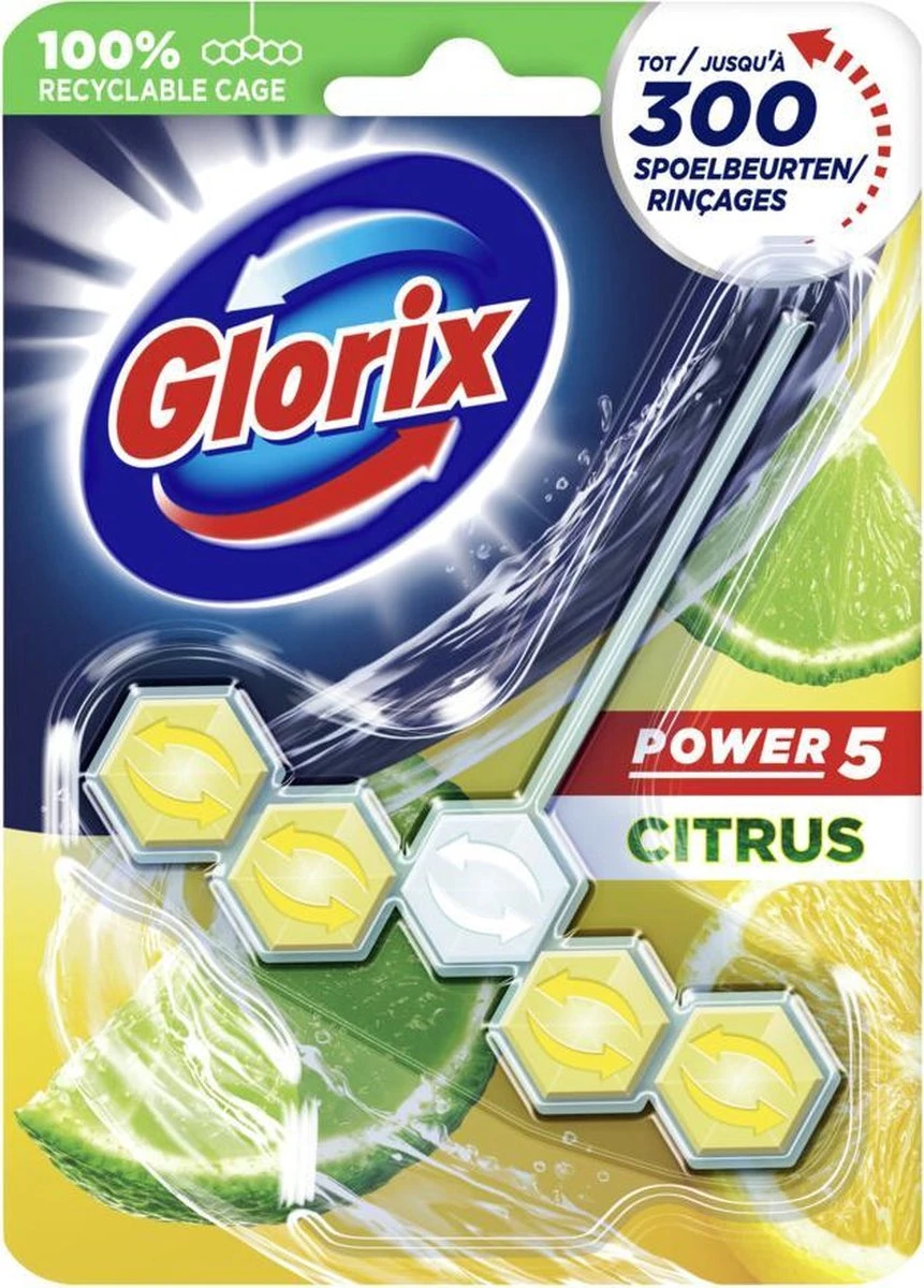 Glorix Power 5 Toiletblokken - Citroen - 9 Stuks - Voordeelverpakking - Afbeelding 9