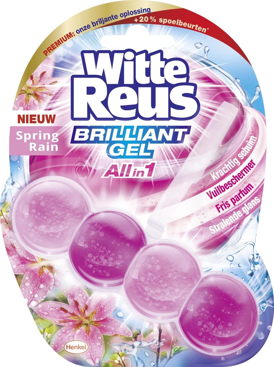 Witte Reus Brilliant Gel Allin1 Toiletblok - Spring Rain - WC Blokjes Voordeelverpakking - 11 Stuks - Afbeelding 2